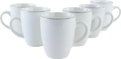 Produktbild von OTIX Kaffeebecher Tassen Set Weiß mit Gold 200ml Spülmaschinenfest Porzellan 6 Stück DAISY.