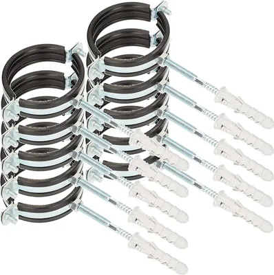 Produktbild von KOTARBAU® 10er Set Rohrschellen 2,5" Rohrbefestigung Rohrleitungsbefestigung Gelenkrohrschellen Dichtung mit Dübeln