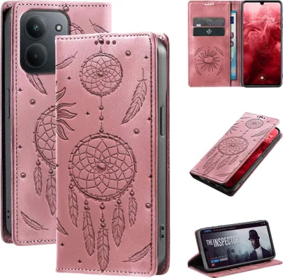 Produktbild von Handyhülle für Xiaomi Redmi 15C RFID Schutz Klapphülle Case Cover Blumen Design Traumfänger Schutzhülle Farbe: Rosa