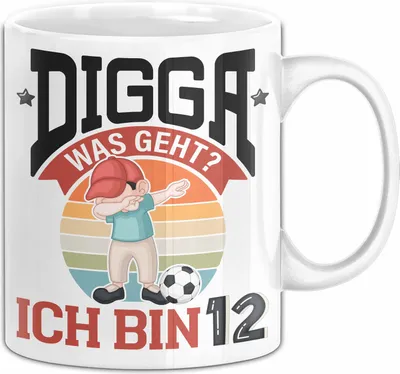 Produktbild von 12. Geburtstag Geschenk Tasse Becher Jungs Sohn Geburtstagsgeschenk Digga Was geht Ich Bin 12 (Weiß)