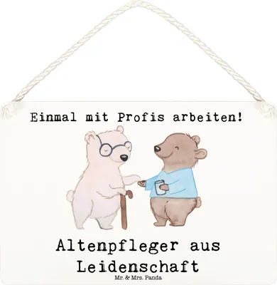 Produktbild von Mr. & Mrs. Panda Schild Altenpfleger Leidenschaft DIN A6 - Weiß - Geschenk, Witzig, Spruch, Holzschild, Türschild, Wandbild Holz, holzbild, Lustig, wandtafel, Beruf