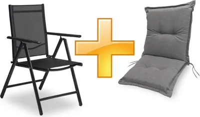 Produktbild von sunnypillow Set Gartenstuhl und Gartenstuhlauflage Niedriglehner | 100 x 50 x 9 cm Auflage wasserdicht UV-lichtecht | Klappsessel Klappstuhl für Garten Polsterauflagen Stuhlauflage | Grau