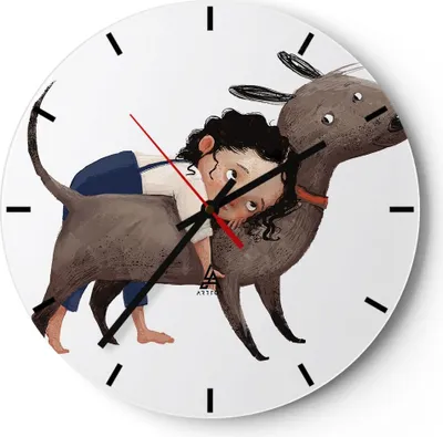 Produktbild von Wanduhr - Rund - Glasuhr - Kind Hund Bild - 40x40cm - Schleichendes Uhrwerk - Lautlos - zum Aufhängen bereit - Dekoration Modern - Wanddekoration aus Glas - C3AR40x40-4783