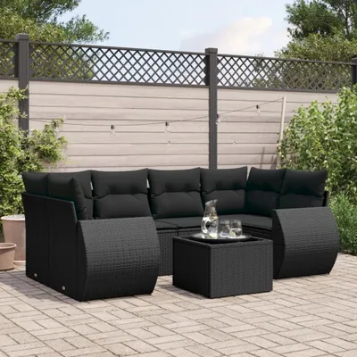 Produktbild von 7-tlg. Garten-Sofagarnitur mit Kissen Schwarz Poly Rattan 3253452