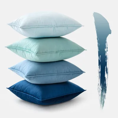 Produktbild von 4er-Set Kissenbezüge, 40 x 40 cm, blauer Samt, dekorative Kissenbezüge für Sofa, Schlafzimmer, Wohnzimmer, Balkon, Kinderzimmer, flauschig, Farbverlauf
