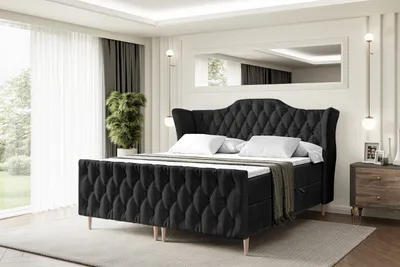 Produktbild von ALTDECOR Boxspringbett mit Holz Füßen, Matratze und Lattenrost, Topper, Fußteil, Polsterbett mit Bettkasten, Bett mit Stauraum H4-Matratze, Doppelbett - VILA-FD-Z - 180x200 - Schwarz Casablanca