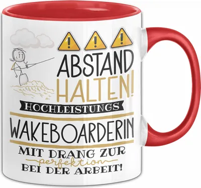 Produktbild von Wakeboarderin Tasse Geschenk Lustig Abstand Halten Hochleistungs-Wakeboarderin Mit Drang Zur Perfektion Bei Der Arbeit (Rot)