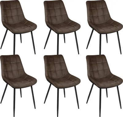 Produktbild von 6er Set Esszimmerstühle Küchenstuhl Polsterstuhl Wohnzimmerstuhl aus Samt mit Rückenlehne Dunkelbraun