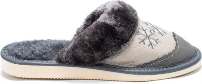 Produktbild von Damen Naturleder Hausschuhe Slippers Gefüttert Mit Wolle Jamui Grau Gr.36