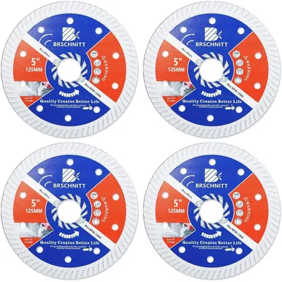 Immagine prodotto di Disco diamantato per taglio, confezione da 4 pezzi, diametro 125 mm, modello Turbo, ideale per cemento, granito, marmo e calcestruzzo armato