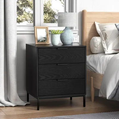 Image de Table de chevet avec 3 tiroirs, en bois , de couleur noire