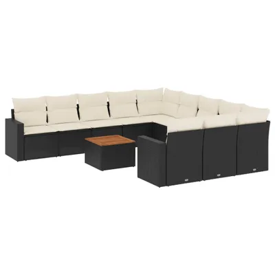 Produktbild von vidaXL 12-tlg. Garten-Sofagarnitur mit Kissen Schwarz Poly Rattan