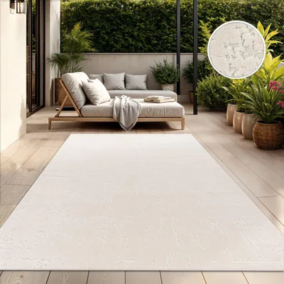 Produktbild von TT Home In-& Outdoorteppich Wetterfest Balkon Schlafzimmer Boho Skandi Motiv Unifarben Geometrische Optik Moderner Style Größe 80x150 cm