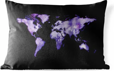 Produktbild von MuchoWow® Outdoor Kissen - Weltkarte - Aquarell - Flieder - 50x30 cm - Wetterfest - Lounge Kissen - Sofa kissen - Wohnzimmer Dekoration