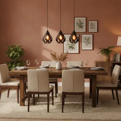 Productafbeelding van Zwarte hanglamp Carlton 5 3-lichts, AI-gegenereerde afbeelding