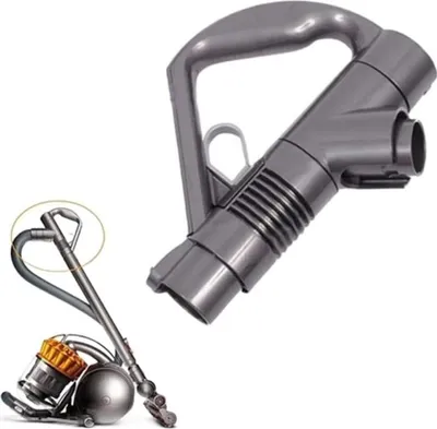A close-up of a vacuum cleaner handle attachment and a small inset image of a vacuum cleaner.