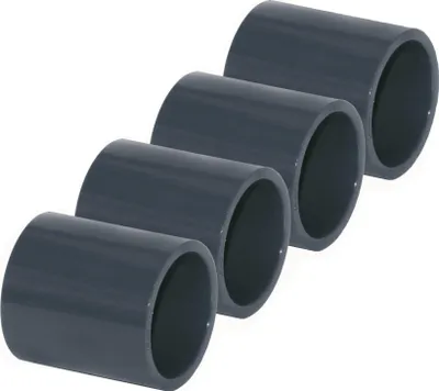 Produktbild von HAF 4x PVC Fittings Muffe mit 50mm | Klebemuffe x Klebemuffe | Verbinder aus grauem PVC-U | PN16 für PVC Rohr, Poolverrohrung, Rohrleitung & Teich