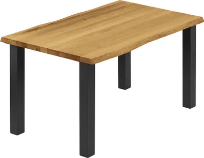 Produktbild von LAMO Manufaktur Esstisch Küchentisch Schreibtisch Couchtisch aus Massivholz, mit Baumkante 140x80x76 cm (AxBxH), Classic, Rustikal / Schwarz, LAB-01-A-003-9005Cl