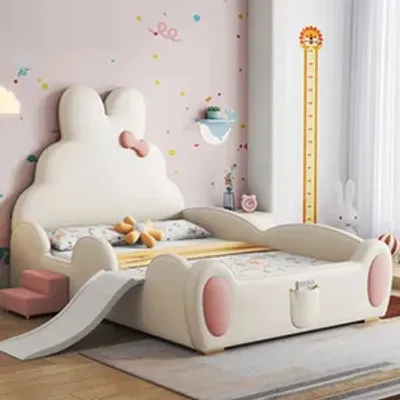 Produktbild von Mädchen Jugendbett Kinderbett Mädchenbett Romantic Kinderzimmer Hase bett beige 1350x2000mm