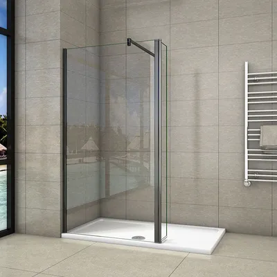 Produktbild von Schwarz Walk in Duschkabine 90x200cm Duschwand mit 30x200cm Flipper Panel +140cm Stabilisator 8mm Nano-ESG Duschtrennwand F132B