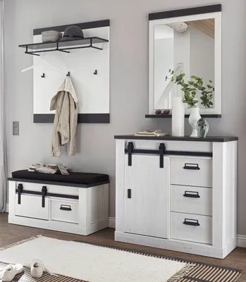 Produktbild von Garderoben Set 5-teilig "Stove" weiß Pinie anthrazit Flurgarderobe 206 x 200 cm