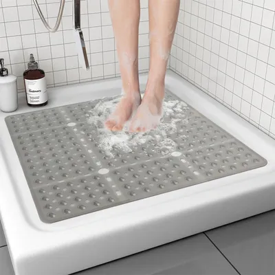 Immagine prodotto di Tappetino antiscivolo per doccia, 69x69 cm, grigio chiaro, con ventose e fori di scarico