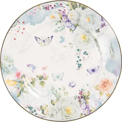 Image de Clayre & Eef Assiette à déjeuner Ø 19 cm Blanc Bleu Porcelaine Fleurs