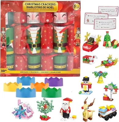 Productafbeelding van Kinderen kerstkrackers luxe met novelty - Set van 6 - Kerstmis familie crackers Kerstman bouwsteen kerstfeest