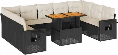 Produktbild von vidaXL 10-tlg. Garten-Sofagarnitur mit Kissen Schwarz Poly Rattan