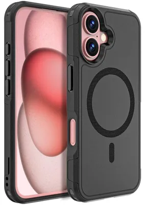 Produktbild von Mobigear Traveller iPhone 16 MagSafe Schutzhülle, Hartschalenhülle, Rückseite, stoßfest - Schwarz