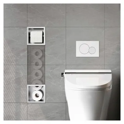 Produktbild von Edelstahl Unterputz-Schrankmodul mit Toilettenpapierhalter, schmaler Badezimmerschrank, 74 x 15 x 14 cm