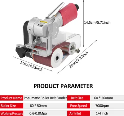 Image de Ponceuse à bande 7000rpm Angle de la poignée ajustable Ponceuse à bande pneumatique à rouleaux avec 11 bandes abrasives pour le polissage du bois et du métal