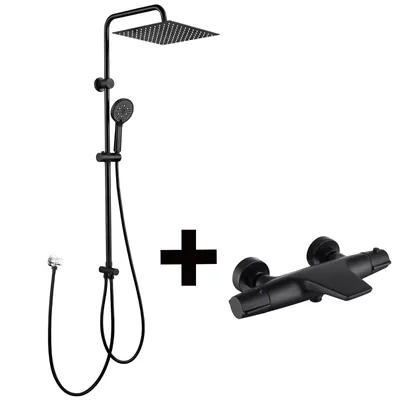 Zdjęcie produktu dla Kompletny system prysznicowy Homelody z termostatem, w tym bateria do wanny, deszczownica 30 cm, deszczownica z 5 trybami pracy, słuchawka prysznicowa oraz wylewka typu "wodospad"