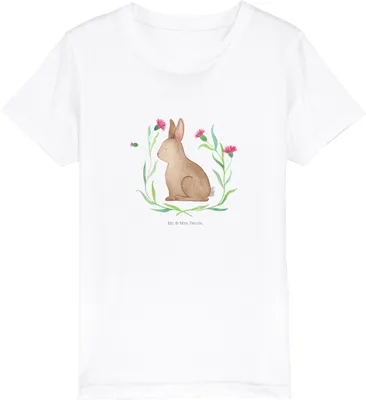 Produktbild von Mr. & Mrs. Panda Kleinkinder T-Shirt Hase Sitzen 5-6 Jahre (110/116) - Weiß - Geschenk, Frohe Ostern, Kinder Baumwoll, Kaninchen, Liebe, Kindershirt, Mädchen, für