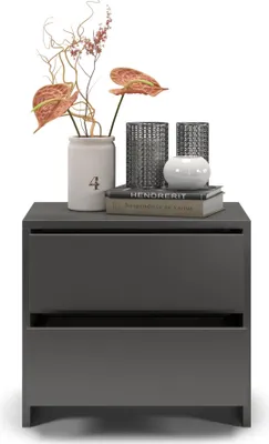 Zdjęcie produktu dla regalik szafka nocna PARI z dwiema szufladami 50x45x35 cm - Szafka nocna z szufladą z prowadnicami kulkowymi Tip on - Szafka nocna Modern Design w kolorze grafitowym