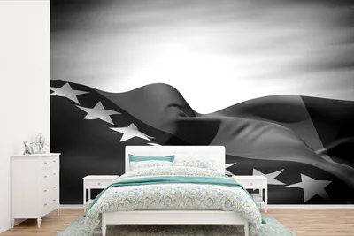 Produktbild von MuchoWow® Fototapete für Wohnzimmer oder Schlafzimmer Wandtapete Vinyl Motivtapete Eine Illustration der Flagge von Bosnien und Herzegowina - schwarz und weiß - 600x400 cm - Vinyltapeten