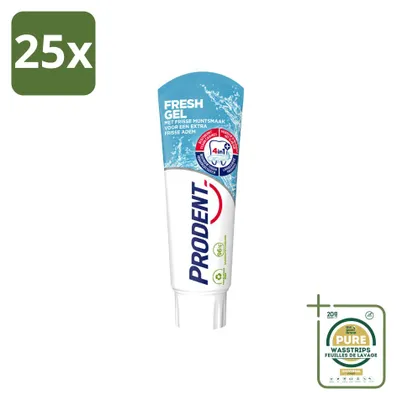 Immagine prodotto di 25 confezioni di dentifricio gel Prodent Fresh, 75 ml ciascuna, confezione risparmio, 25 pezzi