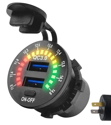 Produktbild von ProRide 12V USB KFZ-Ladegerät 2 Ports Einbau mit Schalter & Voltmeter QC3.0, KI-generiertes Bild