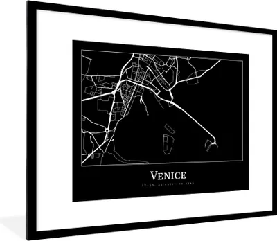 Produktbild von MuchoWow® Gerahmtes Poster Stadtplan - Venedig - Karte - Venedig 80x60 cm - Poster mit Schwarzem Bilderrahmen Wandposter Rahmen Foto Bilder - Schlafzimmer-Dekorationen - Fotoposter