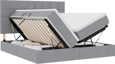 Produktbild von LED-Speicherbett mit Matratze Hellgrau 180 x 200 cm Stoff