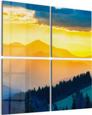 Produktbild von DEQORI Glasbild Echtglas 4x50x50 cm 'Sonnenuntergang in Bergen' Wandbilder XXL groß