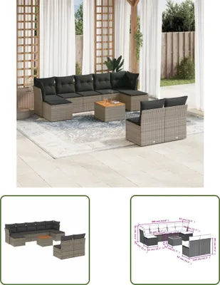 Produktbild von The Living Store 10-tlg. Garten-Sofagarnitur mit Kissen Grau Poly Rattan