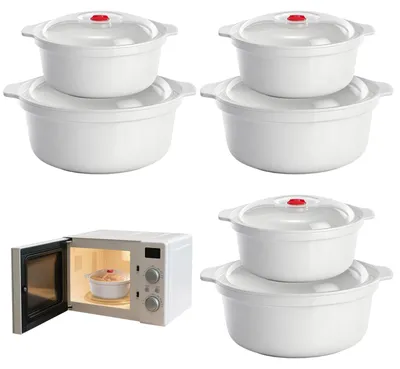 Produktbild von Set von 6 Mikrowellenbehältern mit Deckel - BPA-frei und spülmaschinenfest