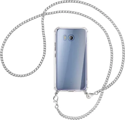 Produktbild von Handykette Backcover-Schutzhülle mit Band (Metall silberfarben) für HTC U11 - silberfarbene Kette