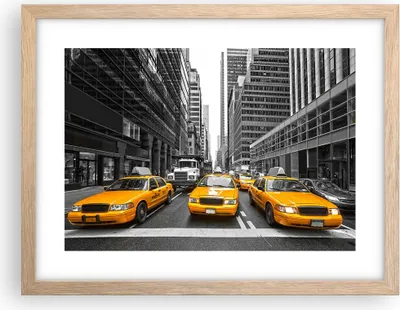 Produktbild von Gerahmtes Poster - Rahmen in heller Eiche - Taxi Stadt Straße Transport - 40x30 cm - Wand Bild - Wanddeko - Wandbilder - Wandposter - Bilderrahmen - Bilder - Kunstdruck - Wandbild - P2NAA40x30-2695