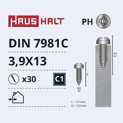 Produktbild von Selbstschneidende Schrauben 3,9 x 13 DIN7981C ZN 30 Stück