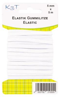 Elastikband 5 mm x 5 m, weiß, waschbar bis 95 °C