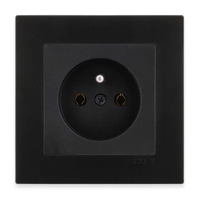 Image de Prise simple avec mise à la terre, noire + cadre noir métallisé EXEN