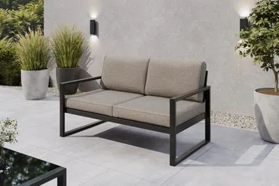 Produktbild von Margaret Hadas24 Gartensofa 2 Sitzer Outdoor Madera Lounge Couch Terrasse wetterfest Balkonmöbel Sitzbank mit Lehne, Gartenmöbel schwarz, graubeige