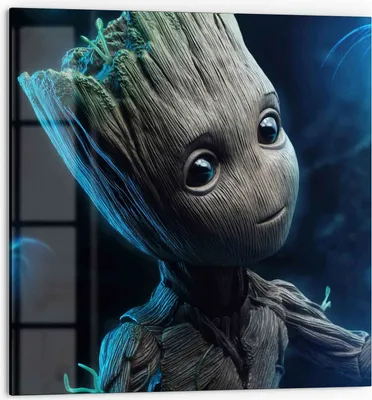 Produktbild von DEQORI Küchenrückwand Glas 60x60 cm 'Niedlicher Baby Groot' Spritzschutz Bad Rückwand
